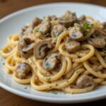 Creamy mushroom sauce over pasta