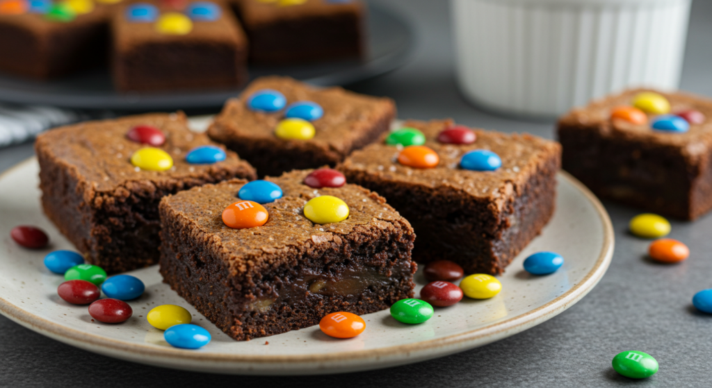 A close-up of perfectly baked cosmic brownies on a stylish plate